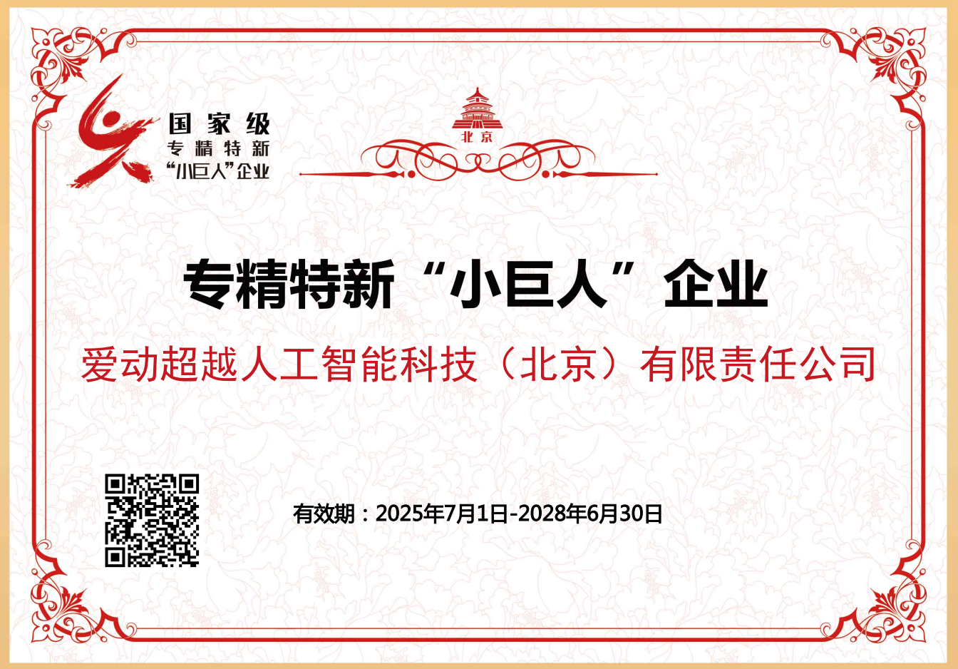 国家级专精特新小巨人证书